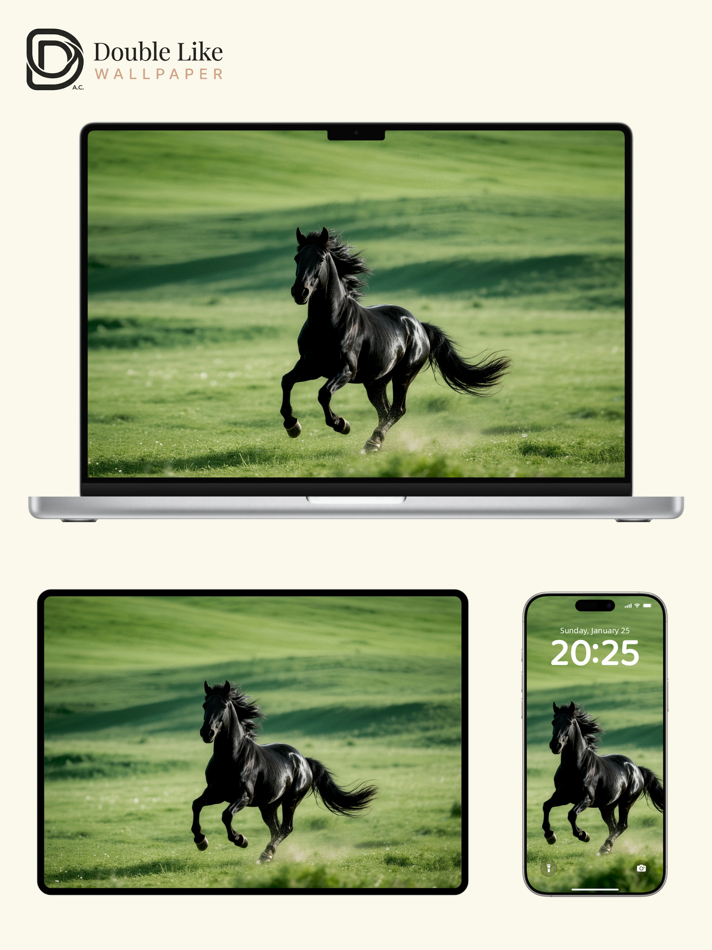 Running Black Horse Grassland Motivational Wallpaper Pack [#LFHL30207]