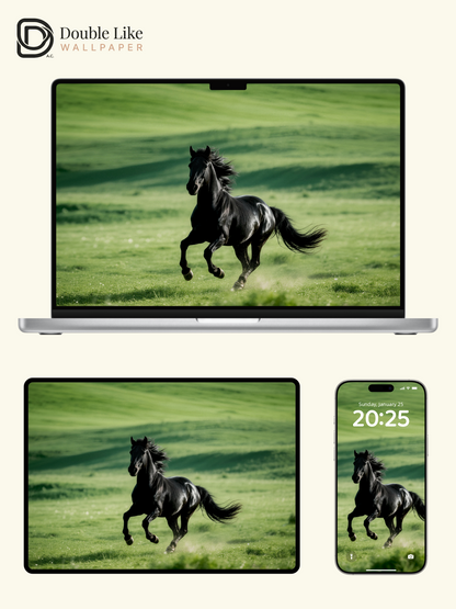 Running Black Horse Grassland Motivational Wallpaper Pack [#LFHL30207]