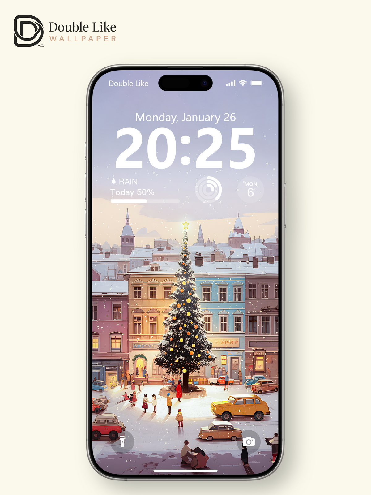Cozy Christmas European Town Square Illustration Aesthetic Wallpaper Pack [#WGF069]