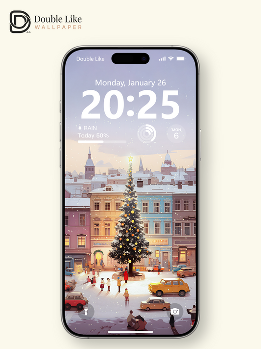 Cozy Christmas European Town Square Illustration Aesthetic Wallpaper Pack [#WGF069]