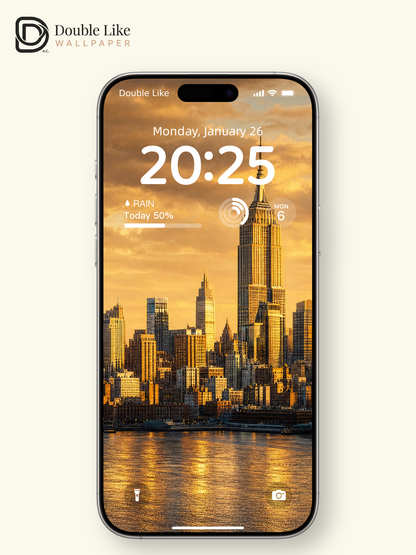 New York City Skyline Golden Sunset River Landscape Wallpaper Pack [#ZJYR004]
