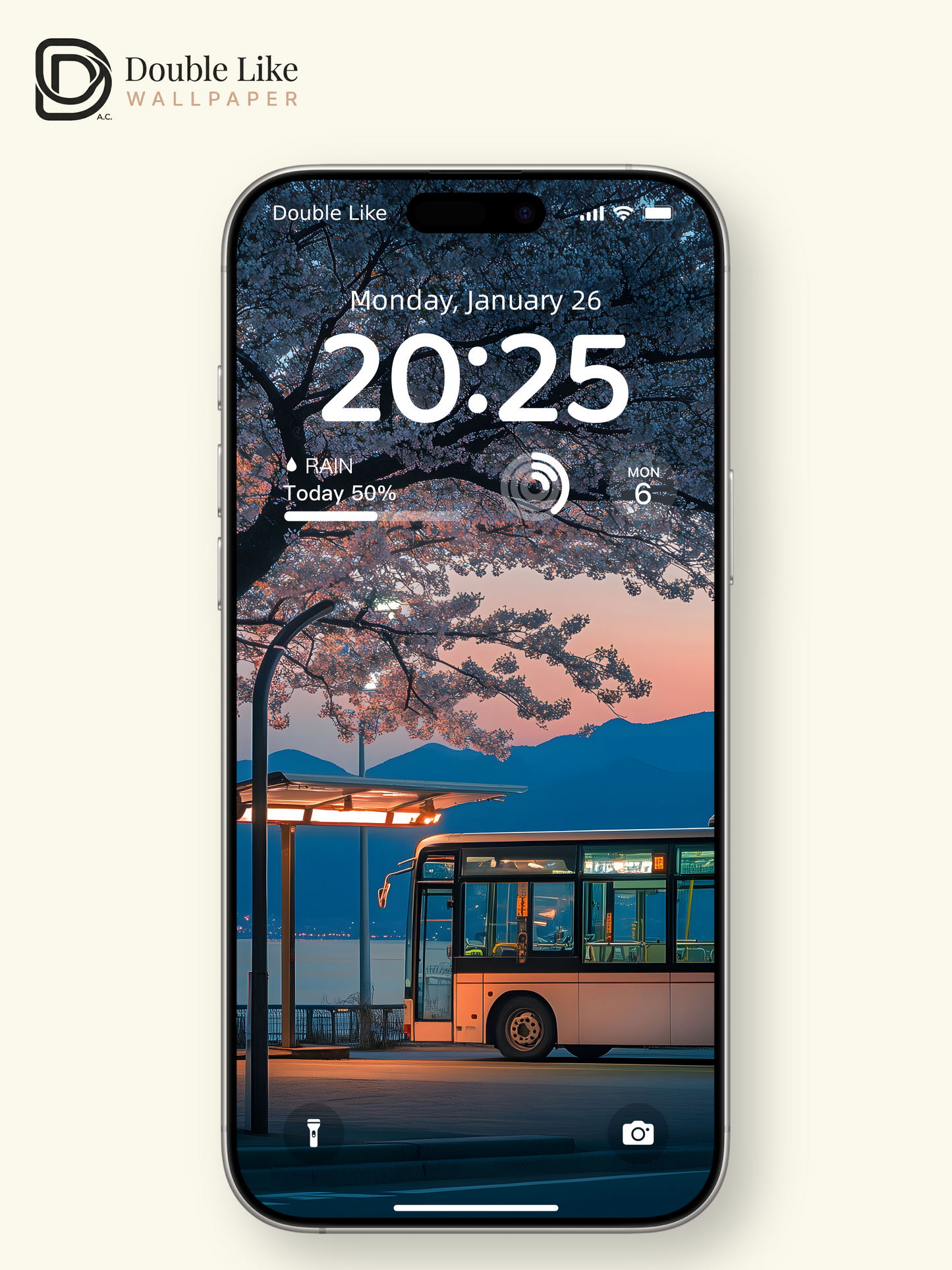 Spring Cherry Blossom Bus Stop Twilight Landscape Wallpaper Pack [#ZJYX0452]