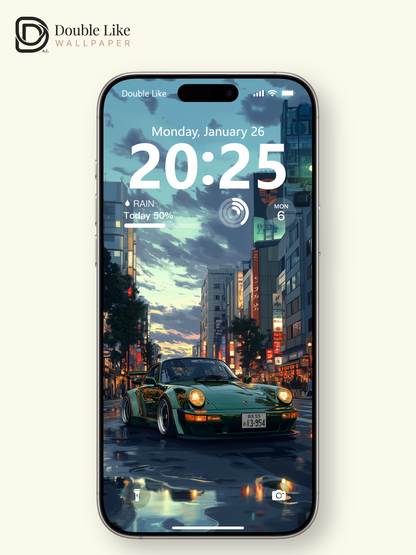Green Classic Porsche Evening City Anime Aesthetic Wallpaper Pack [#WGF113]