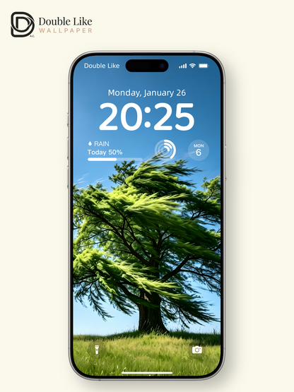 Combined Product Name: Lone Windblown Tree On Clear Sky Meadow Calming Inspirational Atmospheric Nature Landscape Full-Device Wallpaper Pack [#ZMY474]
