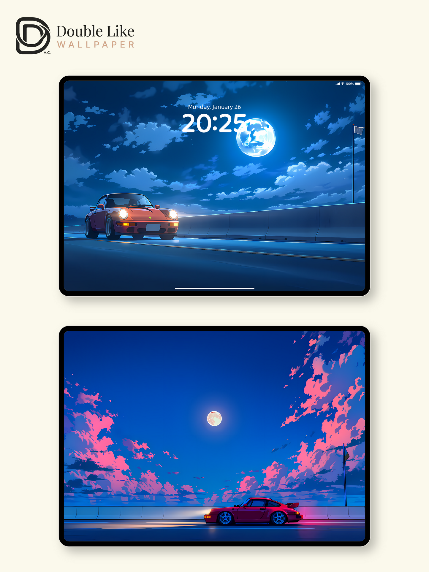 Midnight Cruise | Retro Sports Car Moonlit Aesthetic Wallpaper [#LFHL1019]