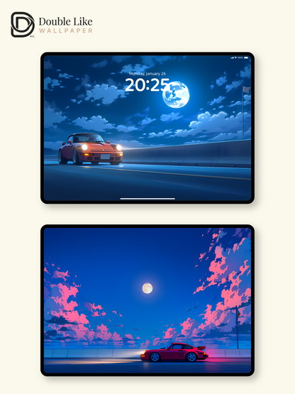 Midnight Cruise | Retro Sports Car Moonlit Aesthetic Wallpaper [#LFHL1019]