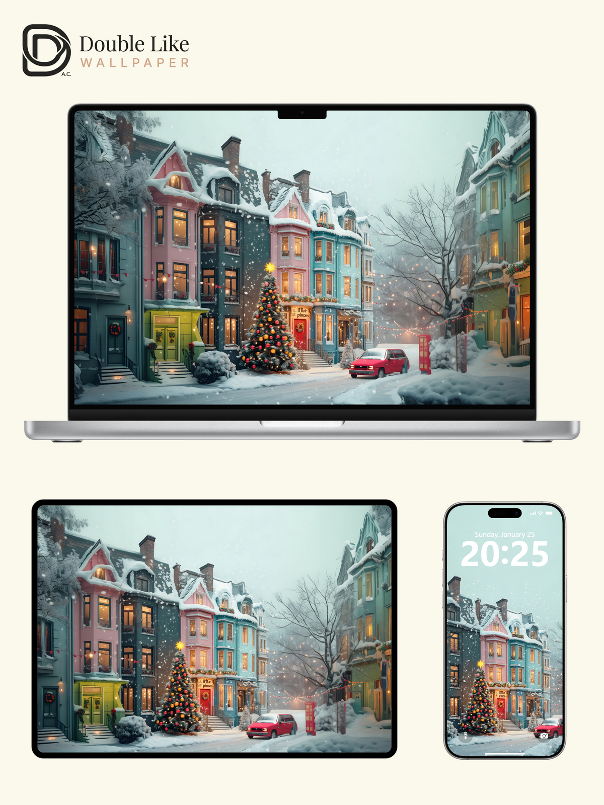 Pastel Christmas Town Pastel Street Illustration Aesthetic Wallpaper Pack [#WGF068]