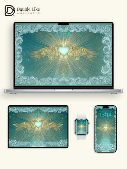 Mint Green Gilded Star Wings Wallpaper | Healing Dreamy Vibe Pack for All Devices [#HWWx026]
