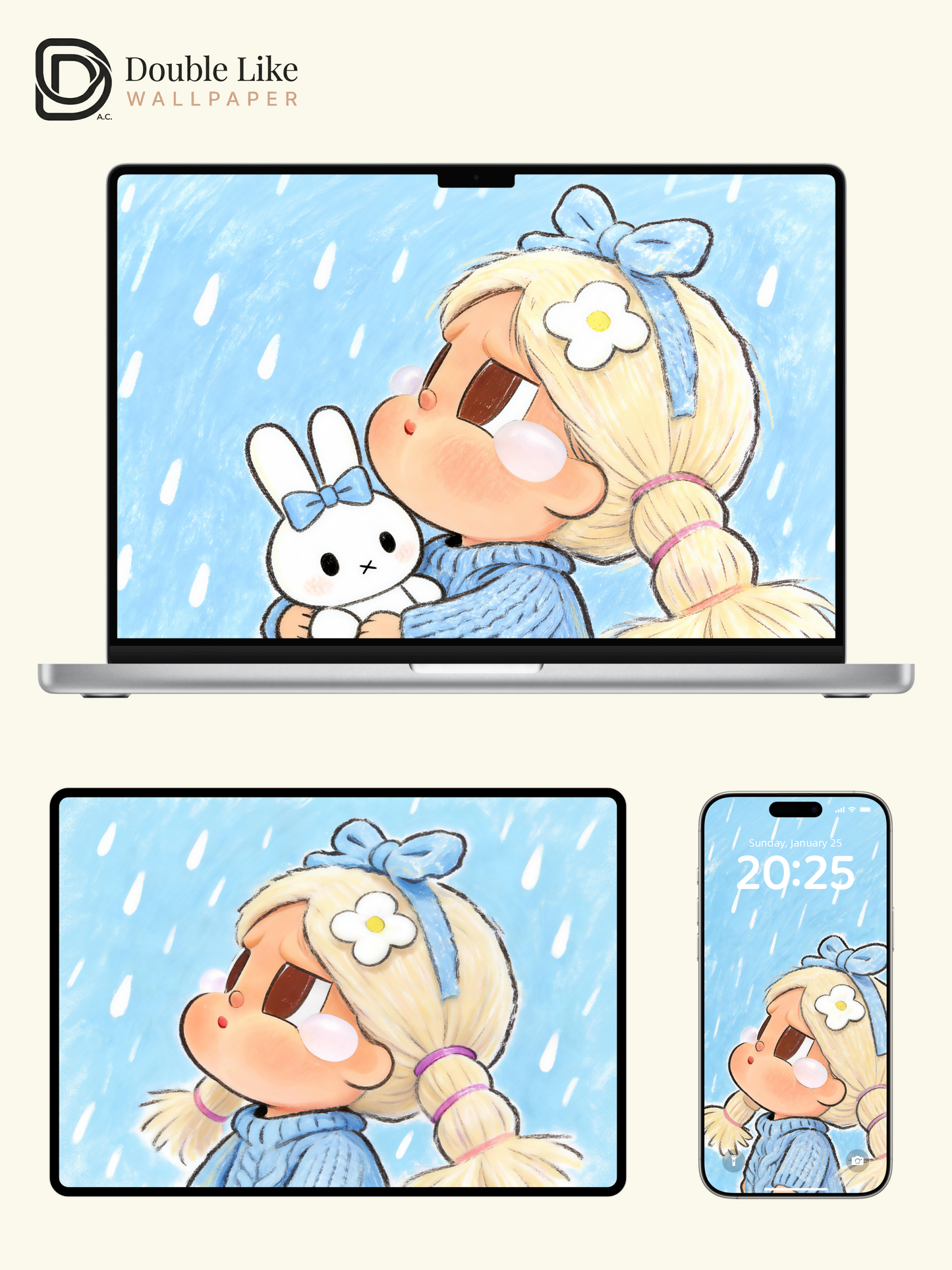 A Little Hug on a Rainy Day ☔💙 | Healing Cute Wallpaper Pack [#JJ400]