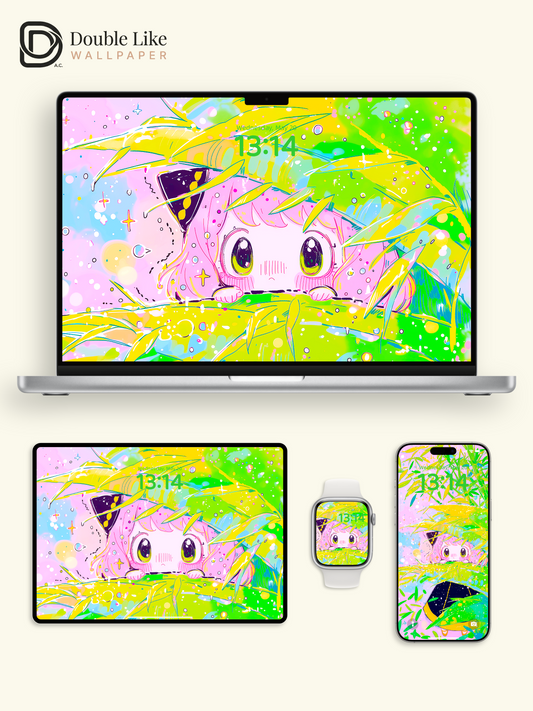 Kawaii Anime Anya Green Leaves Pastel Aesthetic Digital Wallpaper Pack [#HW1461]