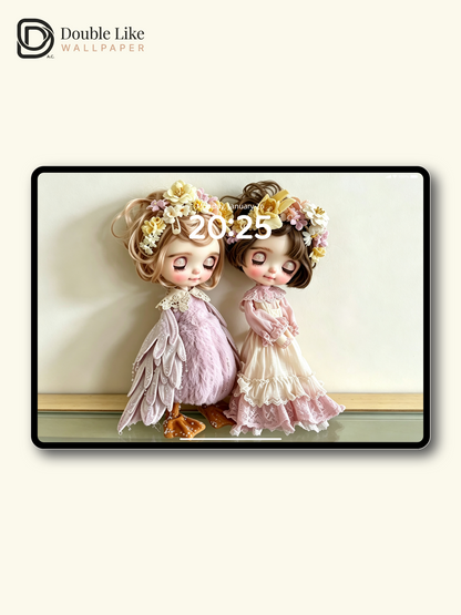Vintage Floral Twin Blythe Dolls Pastel Dreamy Aesthetic Wallpaper [#HWWs003]