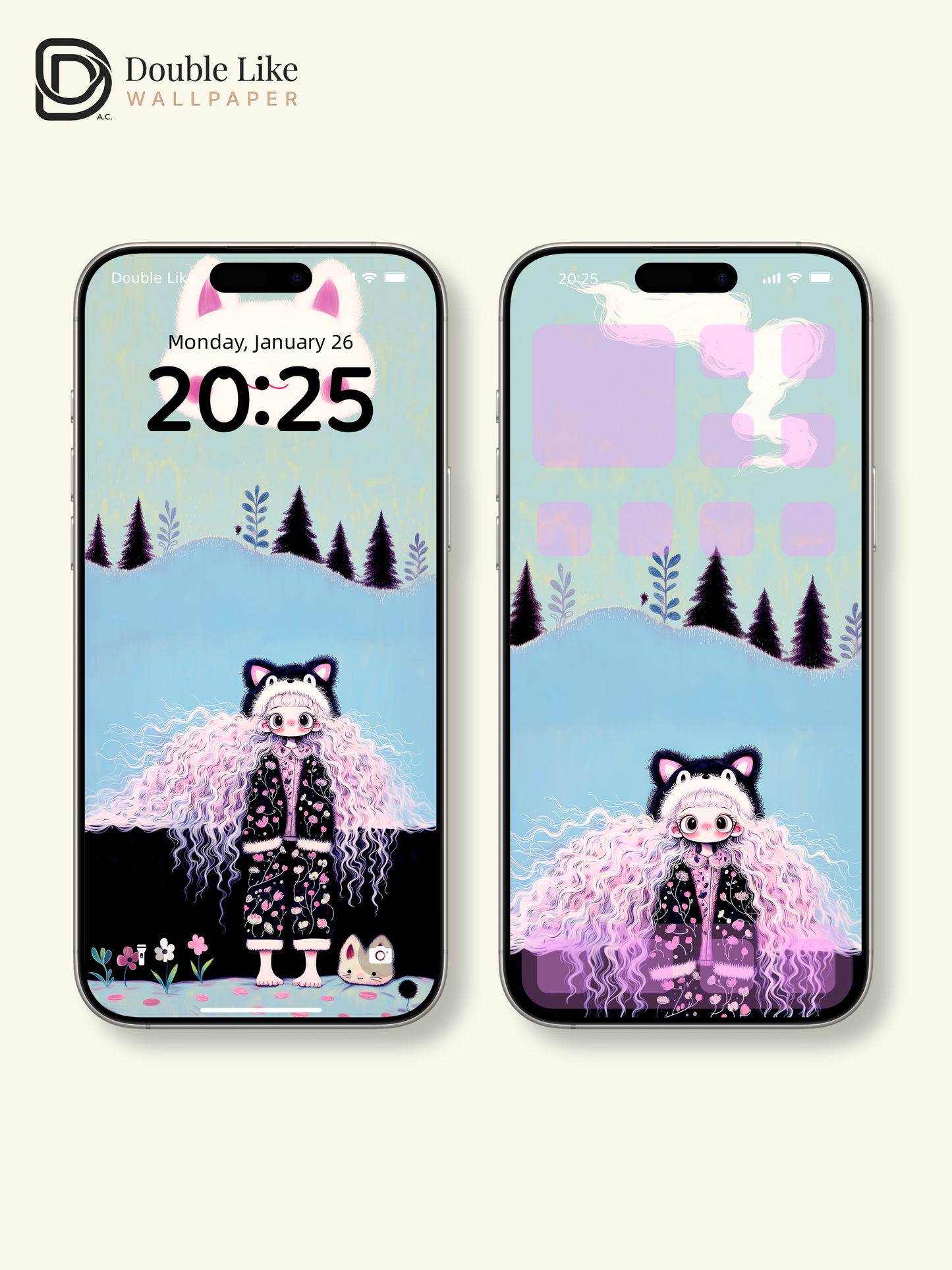 Kawaii Anime Girl Black Cat Beanie Pastel Wallpaper Pack [#HW1481]