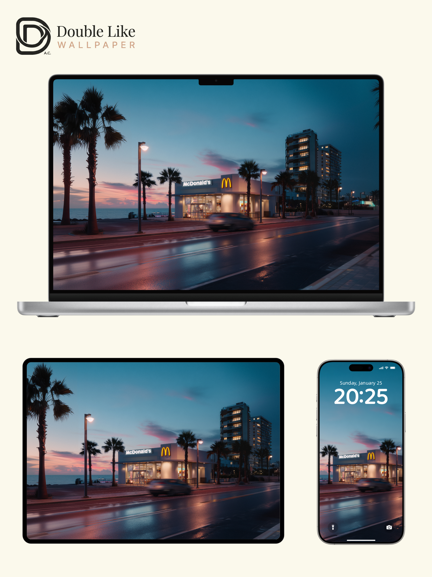 Coastal Highway Twilight McDonald's & Palm Trees Aesthetic Wallpaper Pack [#JJ21014]
