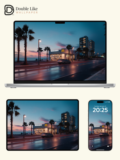 Coastal Highway Twilight McDonald's & Palm Trees Aesthetic Wallpaper Pack [#JJ21014]