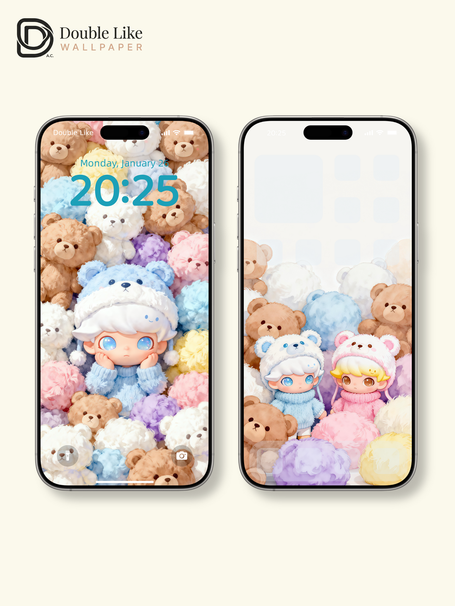 Cute 3D Teddy Bear Fluffy Kids Aesthetic Wallpaper Pack for iPhone and iPad [#JJ261]