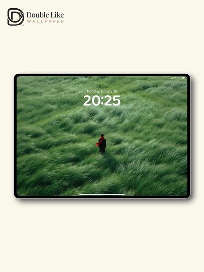 Windy Green Grassland & Red Scarf Solitary Figure Aesthetic Wallpaper Pack [#JJ230807]