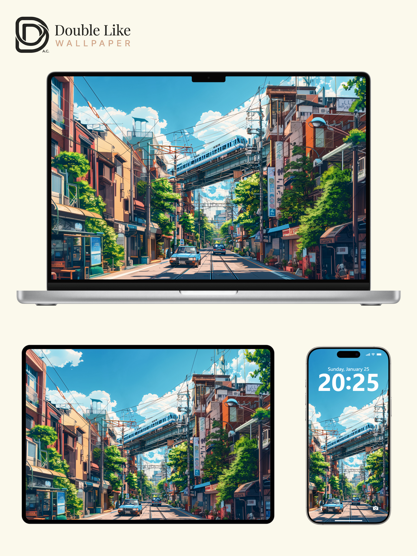 Sunny Blue Sky Summer Japanese Street Train Anime Aesthetic Wallpaper Pack [#WGF103]