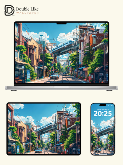 Sunny Blue Sky Summer Japanese Street Train Anime Aesthetic Wallpaper Pack [#WGF103]