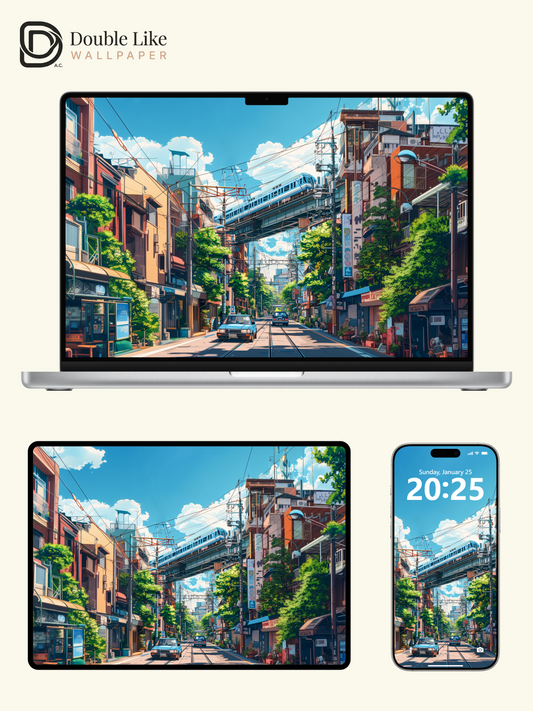 Sunny Blue Sky Summer Japanese Street Train Anime Aesthetic Wallpaper Pack [#WGF103]