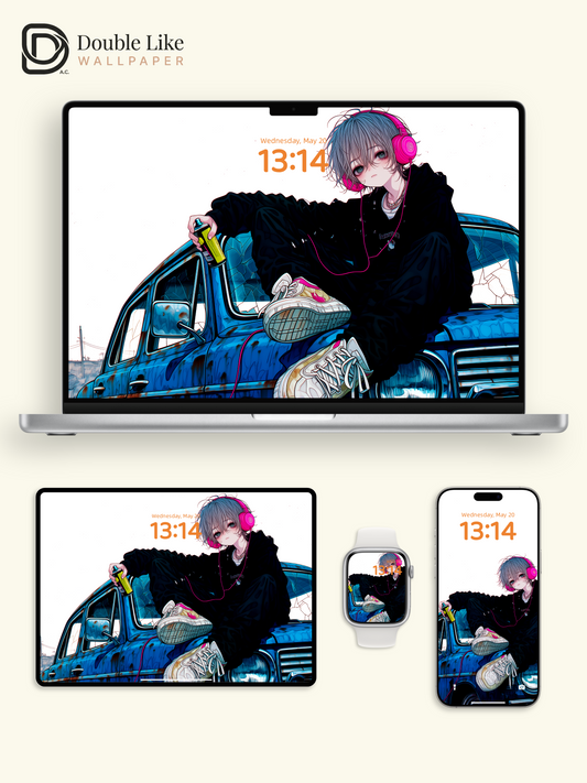 Retro Anime Boy Spray Paint Vintage Car Urban Grunge Aesthetic Wallpaper Pack [#HW1519]