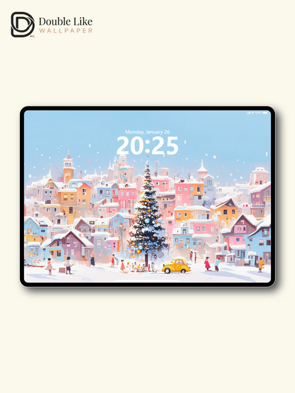 Pastel Winter Christmas Town Illustration Aesthetic Wallpaper Pack [#WGF070]