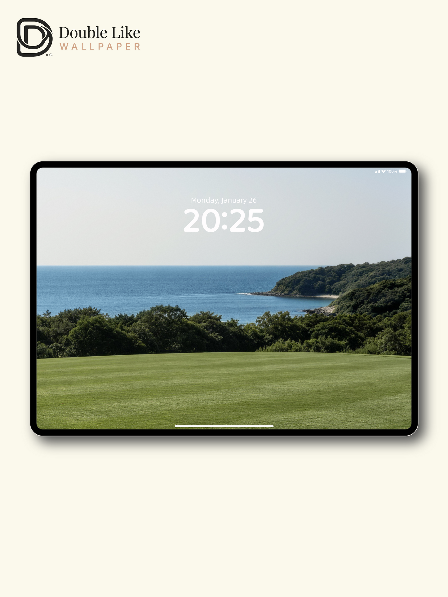Minimalist Ocean and Green Meadow Nature Landscape Wallpaper Pack [#LFHL30602]