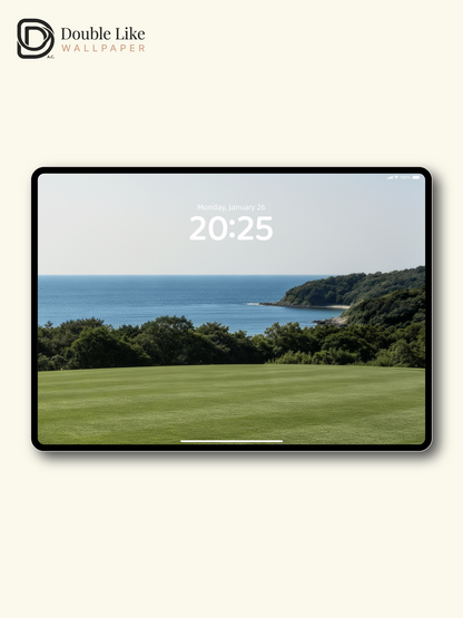 Minimalist Ocean and Green Meadow Nature Landscape Wallpaper Pack [#LFHL30602]