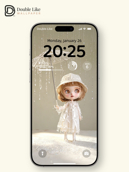 Dreamy Blythe Doll With Crystal Bead Umbrella White Aesthetic Wallpaper [#HWWs006]