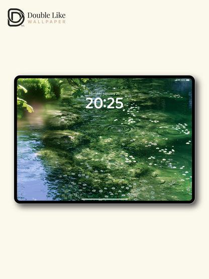 Anime Aesthetic Emerald River Water Ripples & Flowers Wallpaper Pack [#JJ1382]