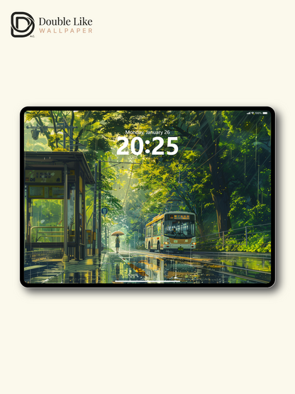 Rainy Summer Street Bus Stop Anime Healing Aesthetic Wallpaper Pack [#WGF027]