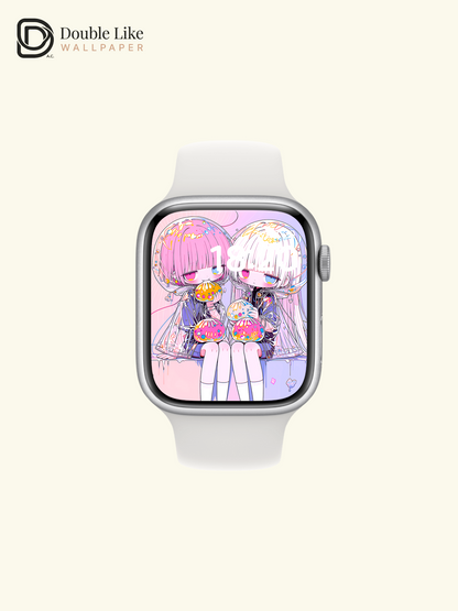 Cute Pastel Anime Twin Girls Jelly Aesthetic Wallpaper [#HW1485]