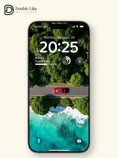 Aerial Coastal Road Red Car Travel Landscape Aesthetic Wallpaper Pack [#LFHL30617]