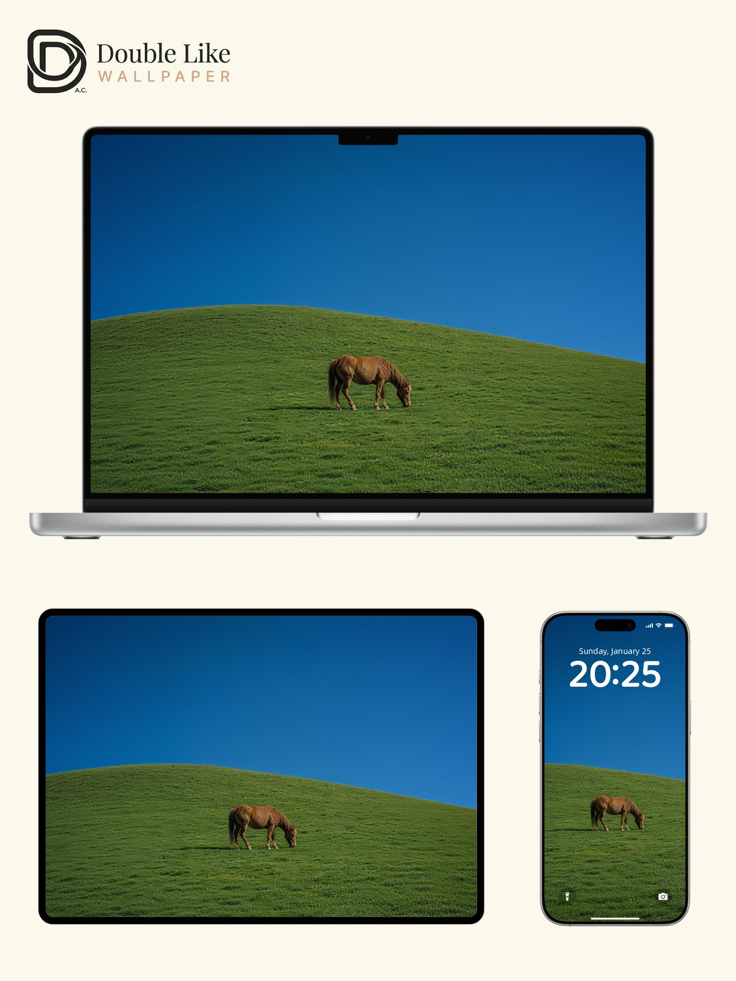 Healing Scenery Wallpaper Pack With Horse On Green Grass Hill [#LFHL30507]