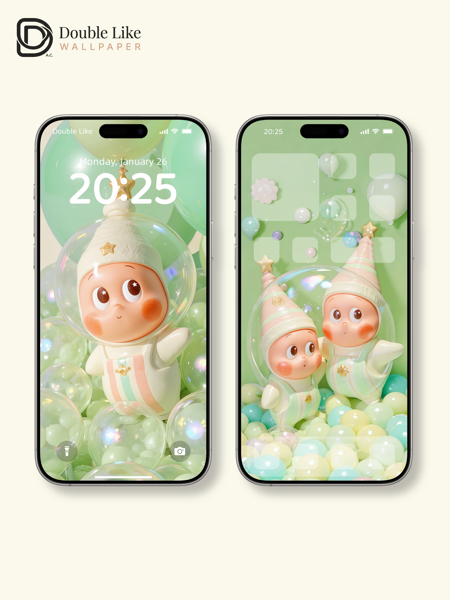 Mint Cream Bubble Cute Star Full Set Healing Phone Wallpapers [#JJ152]
