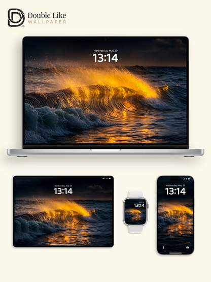 Golden Hour Backlit Ocean Wave Spray Sunset Minimalist Aesthetic Wallpaper Pack [#ZMY153]