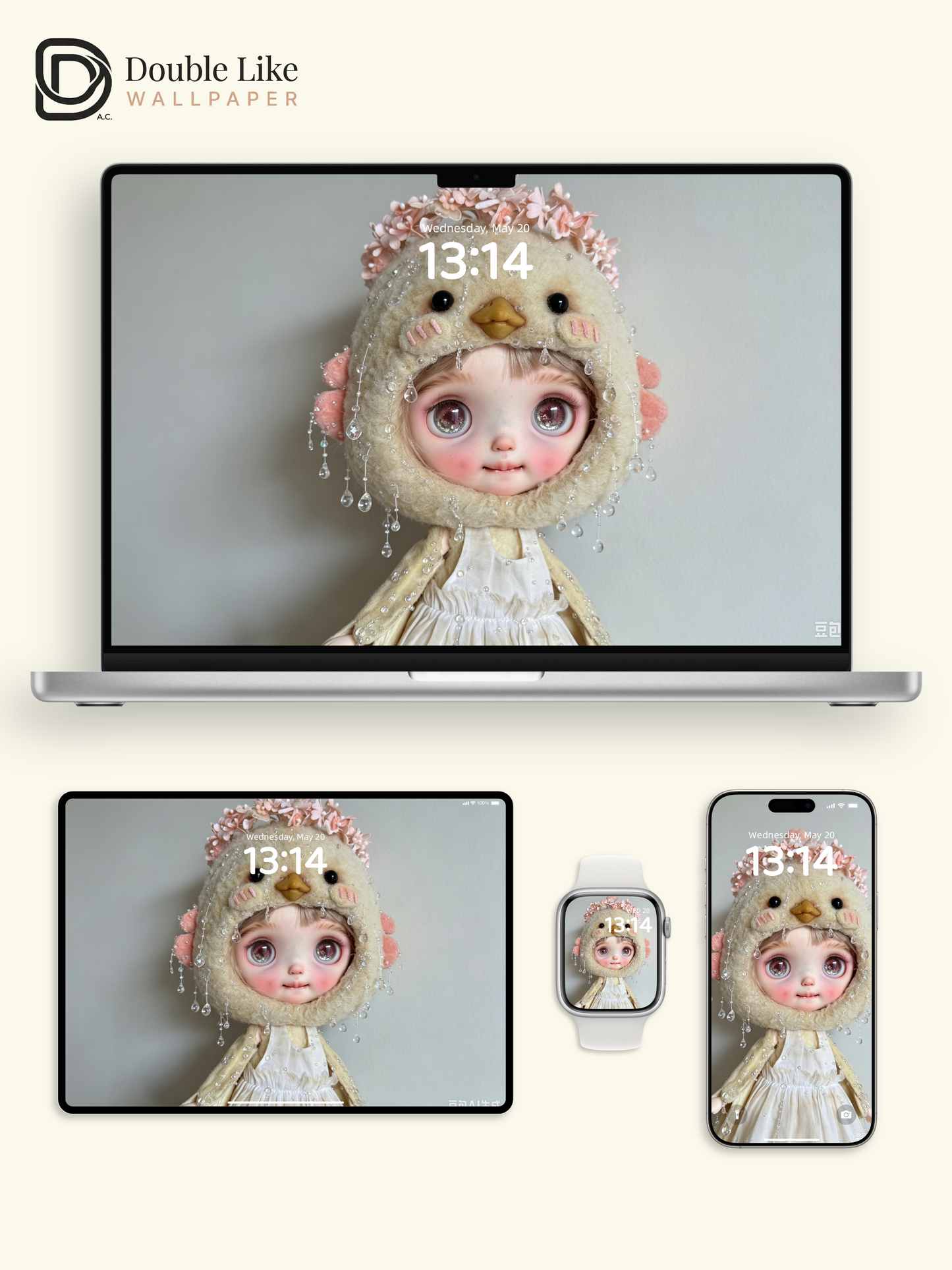 Dreamy Blythe Doll With Felt Chick Hat Crystal Raindrop Aesthetic Wallpaper [#HWWs007]