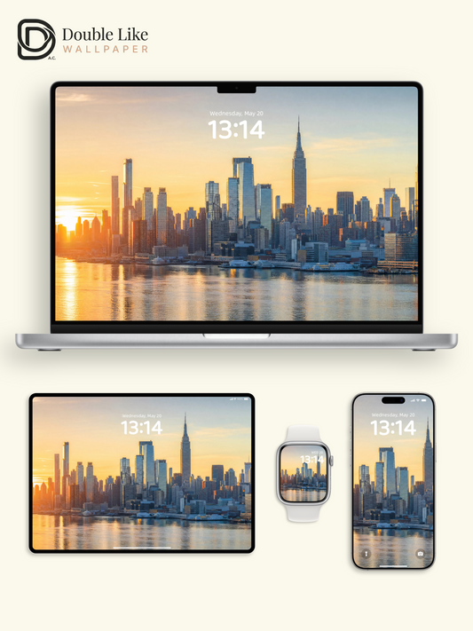 New York City Skyline Sunrise River Landscape Wallpaper Pack [#ZJYR009]