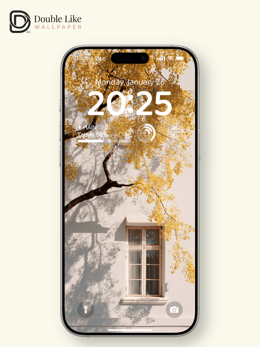Autumn Ginkgo Tree Yellow Door Window Shadow Cozy Aesthetic Wallpaper Pack [#JJ1221]