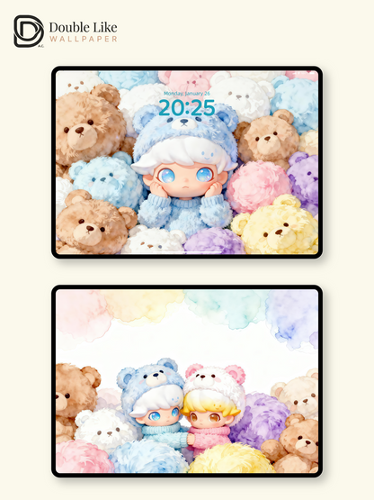 Cute 3D Teddy Bear Fluffy Kids Aesthetic Wallpaper Pack for iPhone and iPad [#JJ261]