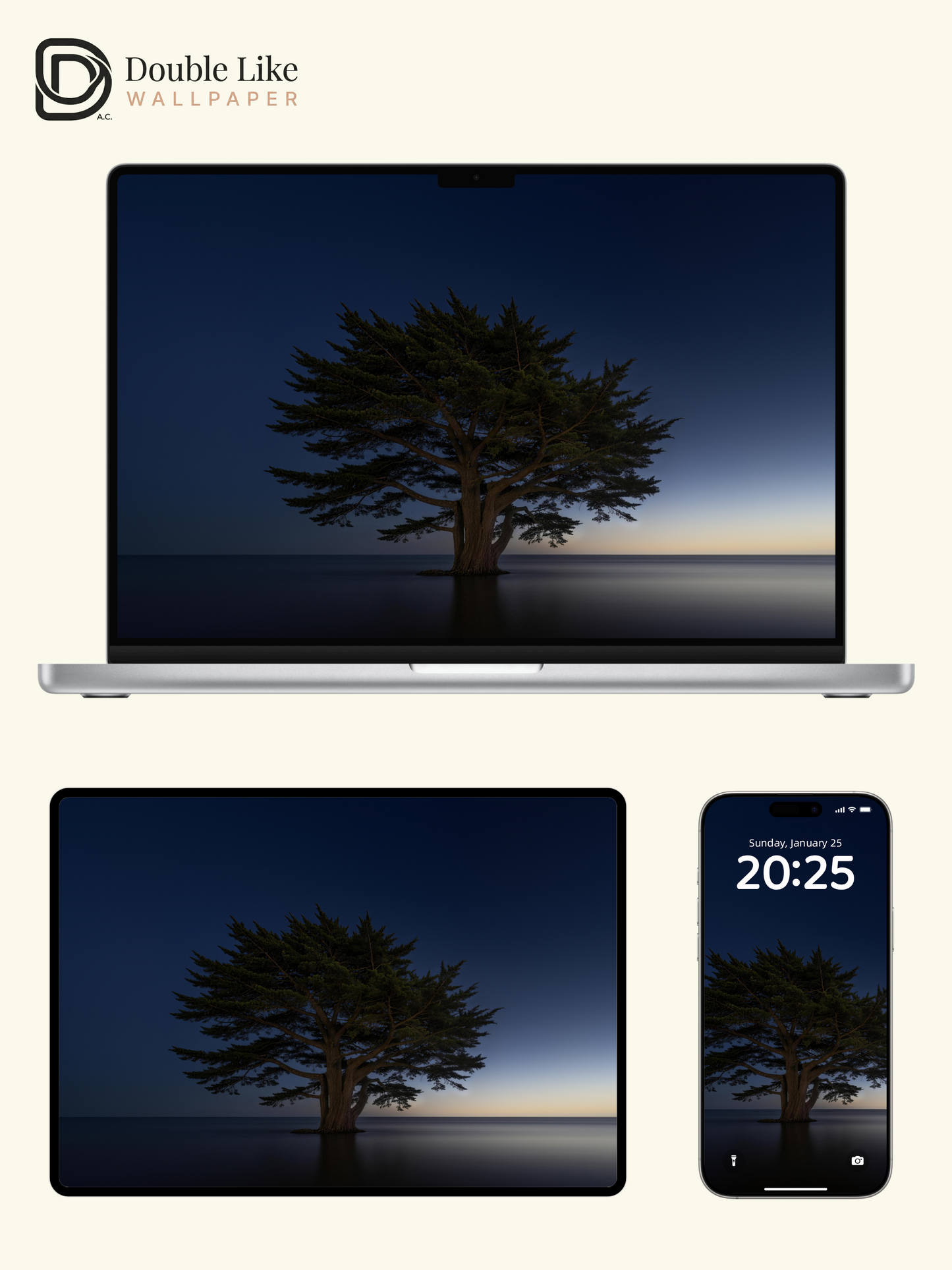 The Lone Tree at Dusk" Atmospheric Blue Hour Wallpaper Set  [#LFHL30516]