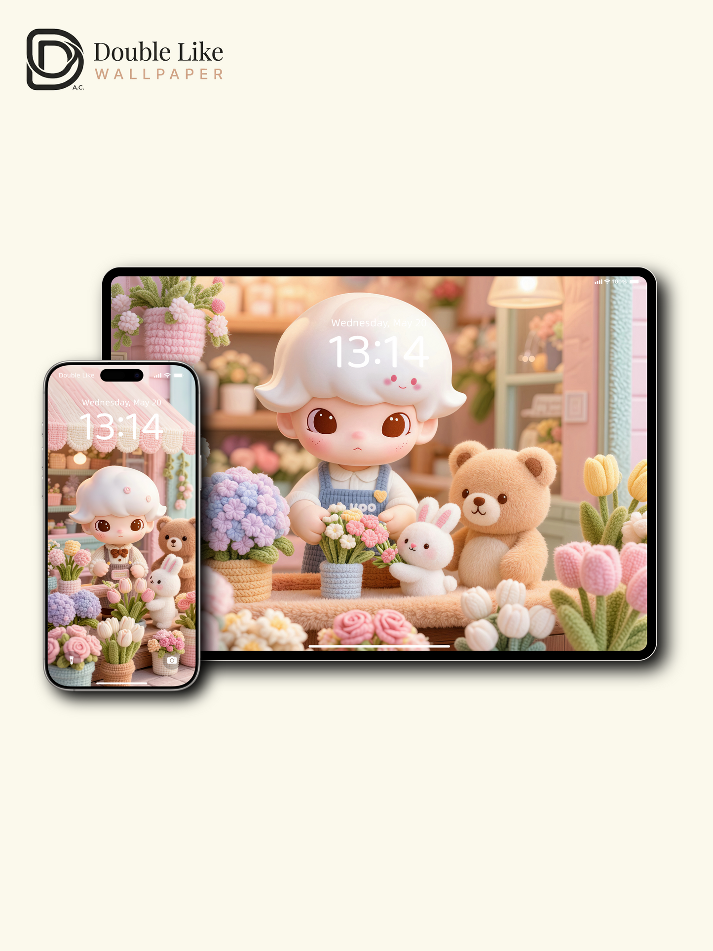 Spring Flower Shop World 🌸 Cute Healing IP Wallpaper Set Phone & Tablet [#JJ174]