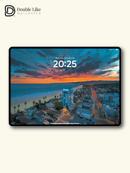 Anime Sunset Coastal City & Ocean Hotel Aesthetic Wallpaper Pack [#JJ1404]