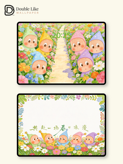 Spring Flower Field Cute Character Romantic Healing Wallpaper Pack [#JJ347]