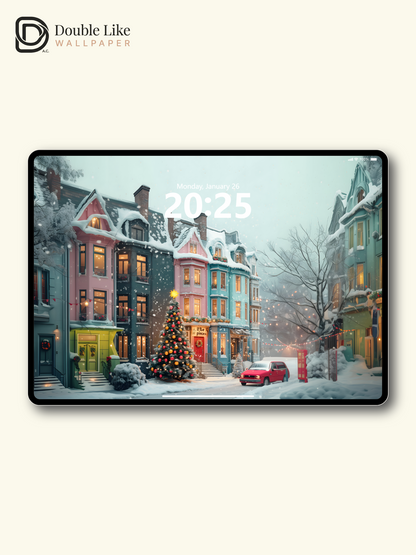 Pastel Christmas Town Pastel Street Illustration Aesthetic Wallpaper Pack [#WGF068]