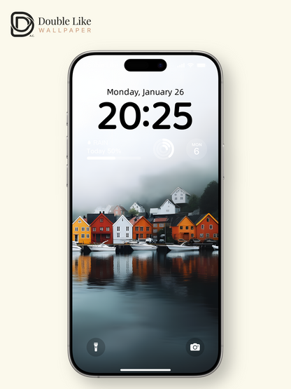 Nordic Nordic Fjord Colorful Village Misty Lake Aesthetic Wallpaper Pack [#ZMY079]