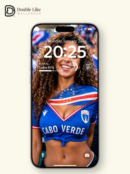 Happy Cape Verde Female Football Fan Portrait Wallpaper Pack [#HWWc019]