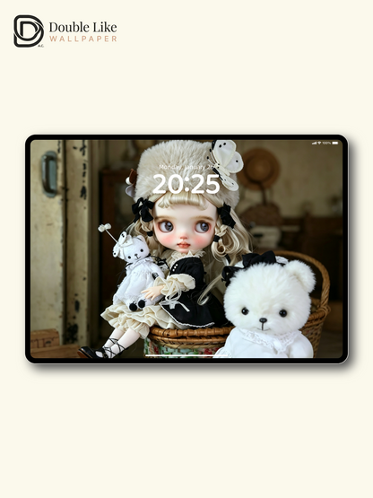 Healing Vintage Blythe Doll With Plush Hat & Teddy Bear Aesthetic Wallpaper [#HWWs010]