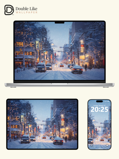 Winter Snow Japanese City Street Anime Cozy Aesthetic Wallpaper Pack [#WGF078]