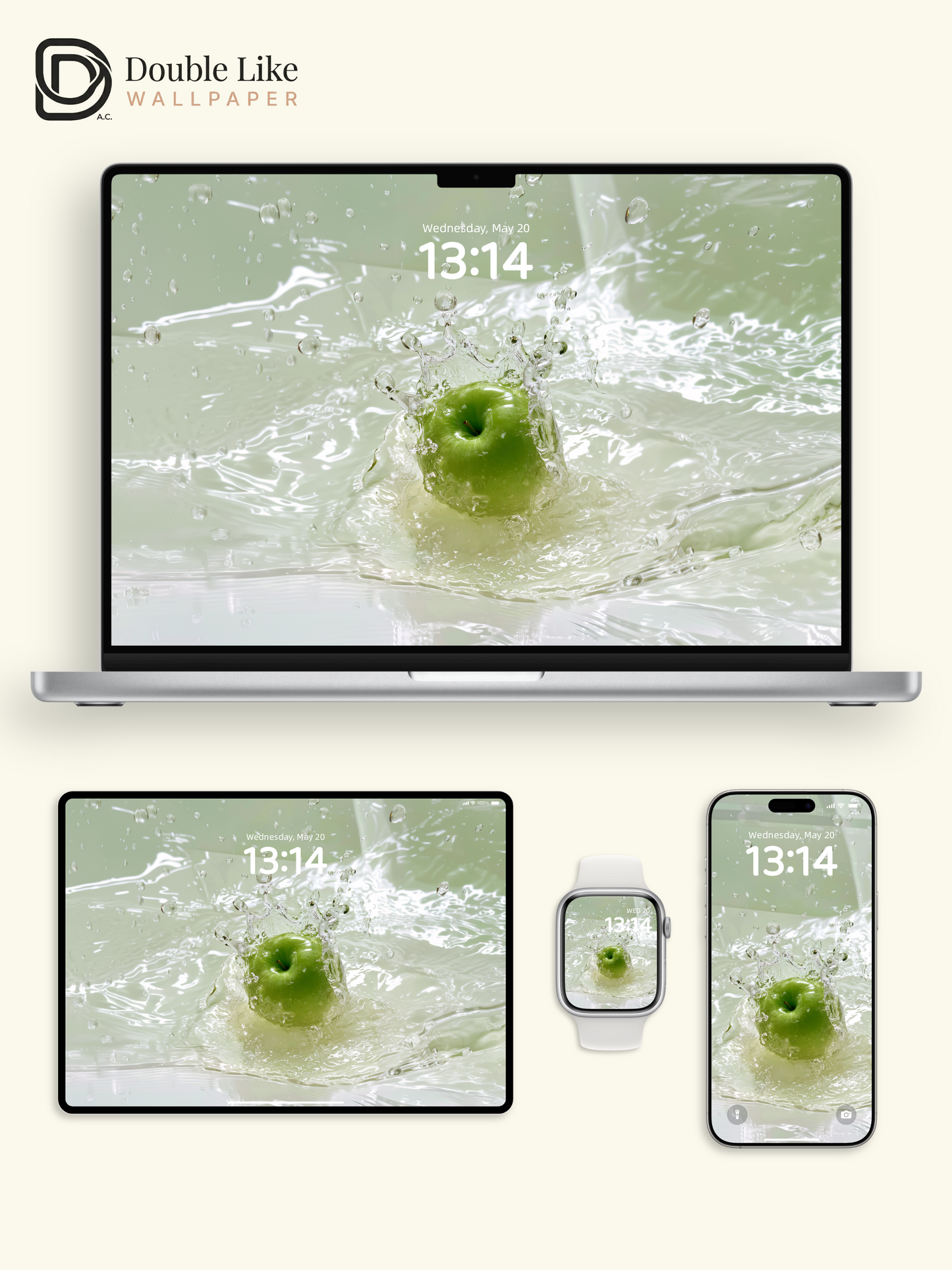 Fresh Green Apple Water Splash Aesthetic Wallpaper Pack for Phone and Desktop [#JJ1371]