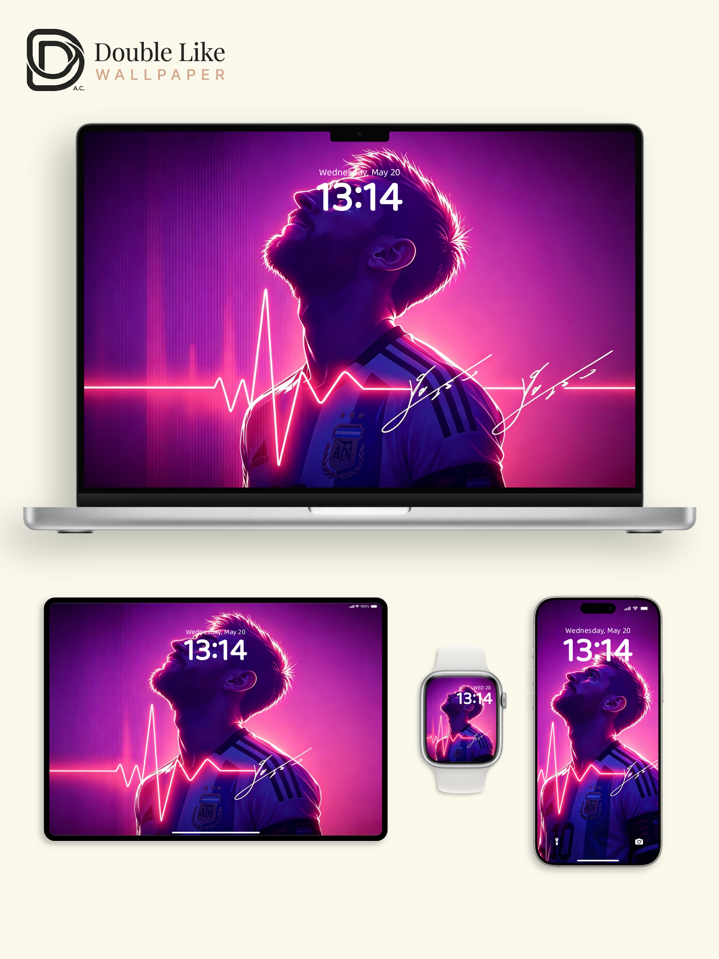 Messi Neon Heartbeat Vibe Illustration Full Wallpaper Pack [#HWWc005]